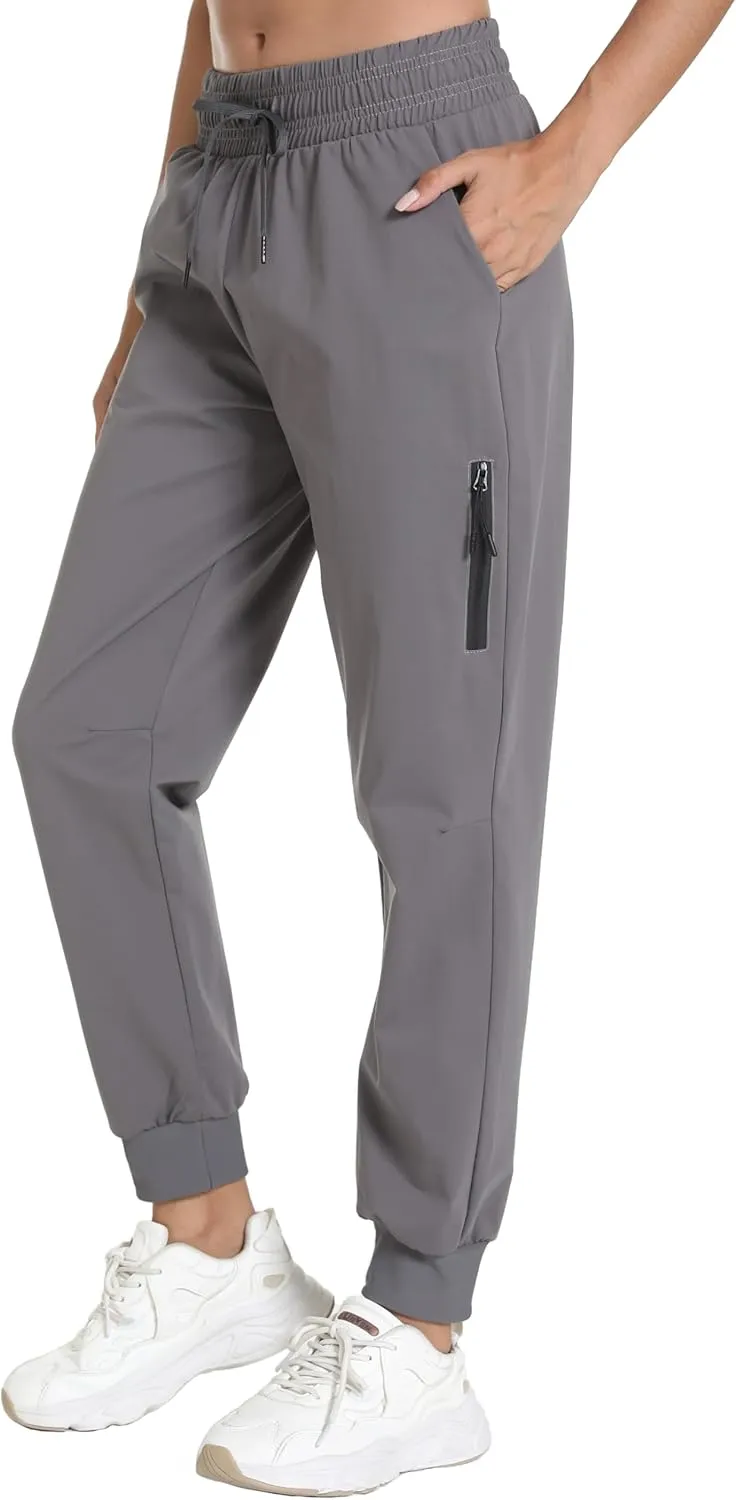 Women's Quick-Dry Lightweight Joggers - Elastic Waist Hiking Pants with Pockets for Outdoor, Athletic & Travel