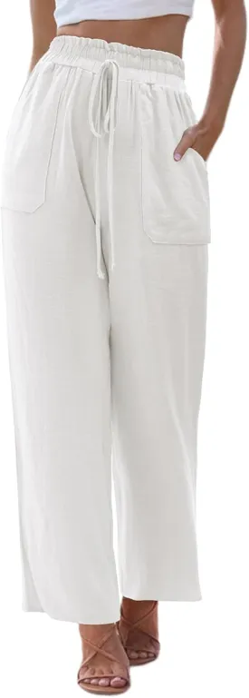 Women's Summer High Waisted Wide Leg Loose Flowy Cotton Linen Palazzo Pants